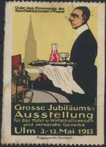 Vignette Reklame Werbung Jugendstil Künstler Ulm Hotel + Wirtschaftswesen 1913