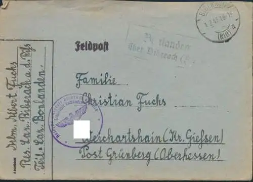 Deutsches Reich Brief Feldpost Landpoststempel Bonlanden Biberach Weickartshain
