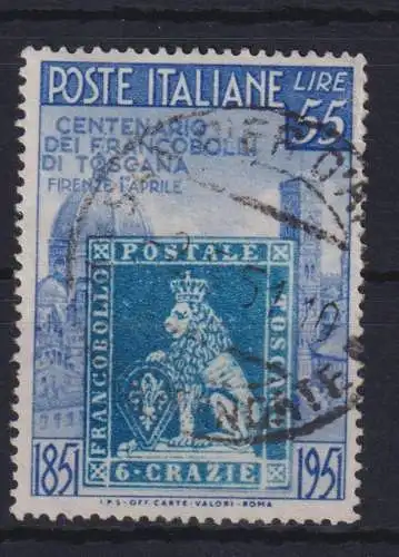 Italien 827 Höchstwert 100 Jahre Briefmarken Toskana 1951 sauber gestempelt