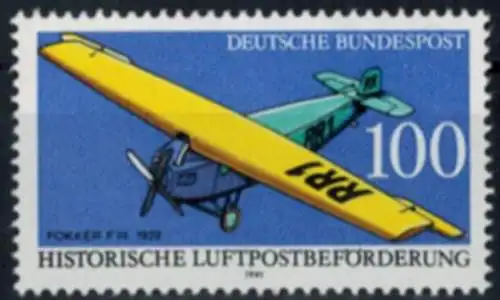 Bundesrepublik 1524 Plattenfehler I Flugzeug Fokker F III 1991 Abart postfrisch