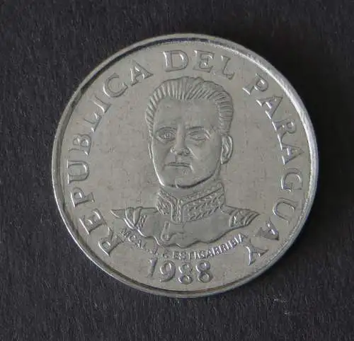 Münze Paraguay 50 Guaranies Marshall Estigarribia / Acaray-Staudamm 1988 stgl