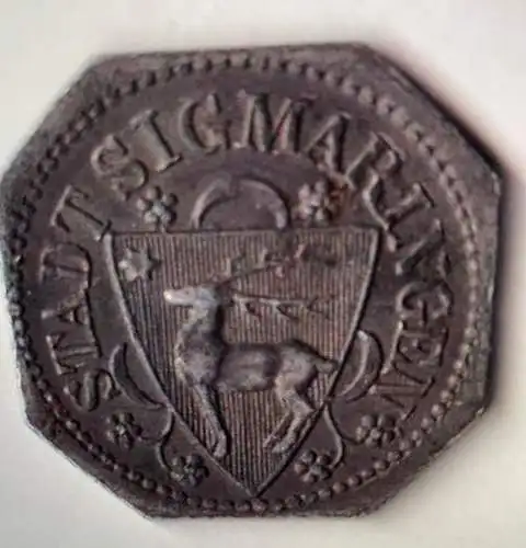Münze Notgeld Sigmaringen 1918 10 Pf. Kriegsgeld Eisen ss