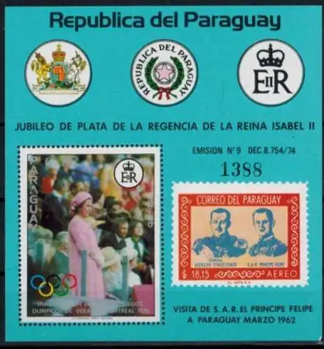 Paraguay Flugpost Block 303 25 Jahre Regentschaft Königin Elisabeth II. Luxus