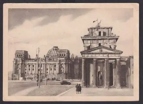 Berlin Ansichtskarte Reichstag + Brandenburder Tor Auto Automobil Oldtimer