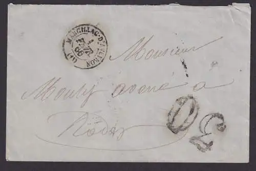 Frankreich Brief K2 Marcillac de Aveyron + große 30 und rs. K2 Rodez 1.2.1866