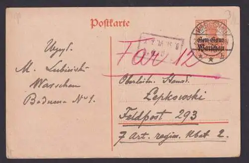 Besetzung I. Weltkrieg Deutsche Post in Polen Ganzsache General Gouvernement