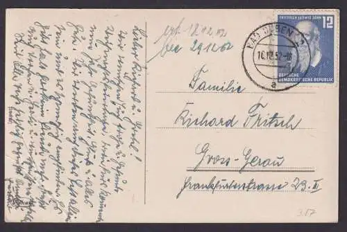 DDR Brief EF 317 Friedrich Ludwig Jahn Ansichtskarte Weihnachten Bad Guben Gross