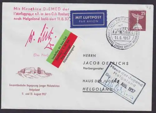 Flugpost airmail Berlin Privatganzsache Hamburg Sonderflug D-EMED Unterschrift