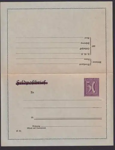 Deutsches Reich Privatganzsache Feldpost durchbalkt PK 16 Ziffer