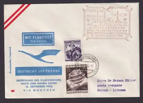 Flugpost Brief Air Mail Österreich schöne MIF Weltkugel globus Lufthansa Beirut