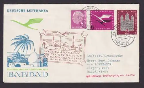 Flugpost Brief Air Mail Bundesrepublik MIF Heuss Lufthansa Bagdad Irak 1956