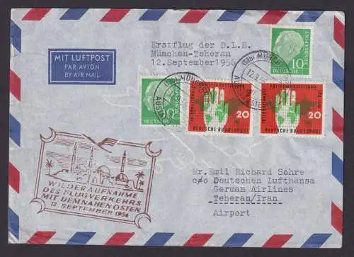 Flugpost Brief Air Mail Bundesrepublik MIF Heuss Lufthansa Teheran Iran 1956