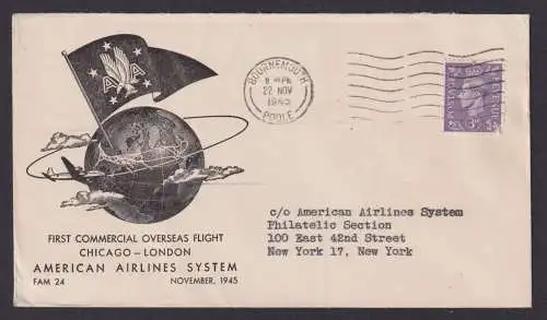 Flugpost Brief Air Mail Großbritannien Bournemouth Poole nach New Yoerk USA