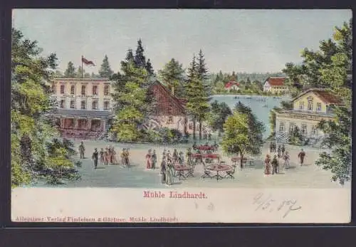 Ansichtskarte Naunhof Sachsen Mühle Lindhardt Künstlerkarte Häuser Bäume erhaben