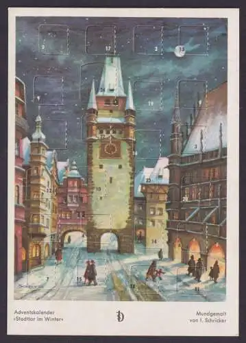 Weihnachten Adventskalender Karte Winterstimmung Künstlerkarte Passanten Winter