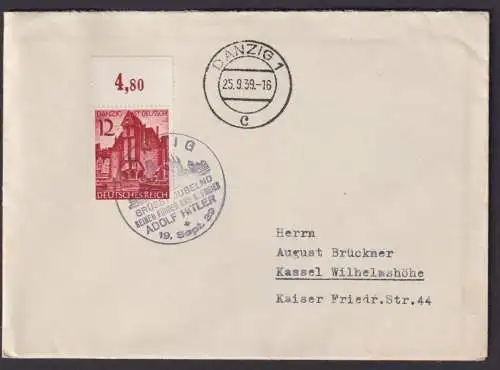Danzig Deutsches Reich Brief SST D. grüßt Jubelnd seinen Führer u. Befreier