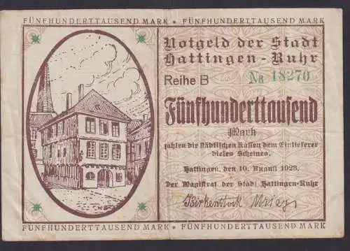 Banknote Geldschein Hattingen Ruhr 500 Tausend gefaltet