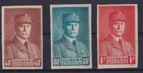 Frankreich 502-504 U ungezähnt Marschall Petain Luxus Originalgummi Falzrest