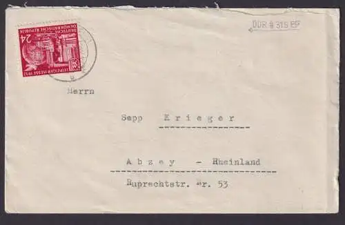 DDR Brief EF 315 Leipzig Herbstmesse Neustadt Sachsen nach Abzey Rheinland