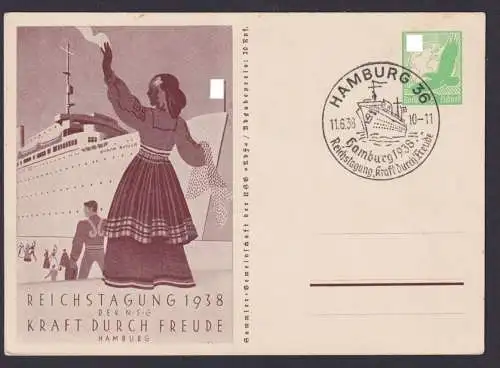 Hamburg Flugpost Ganzsache Reichstagung Kraft durch Freude 1938