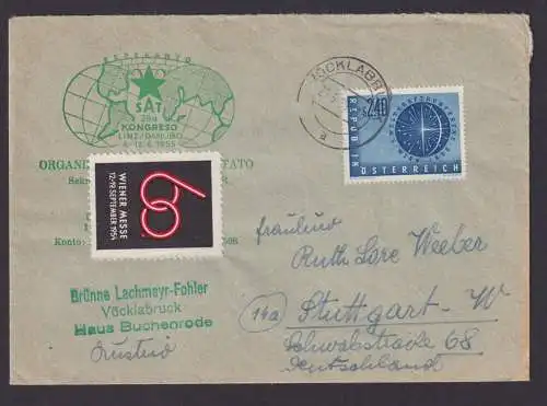 Österreich Brief EF 1026 Weltkraftkonferenz auf Esperanto Umschlag Vignette Wien