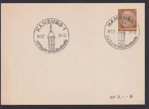Deutsches Reich Ganzsache mit zwei SST Philatelie Tag der Briefmarke 1937