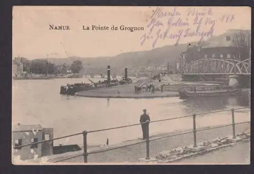 Ansichtskarte Namur Feldpost Belgien Hafen Brücke Marienfeld Gütersloh