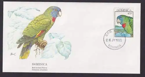 Dominica Karibik Fauna Rotkehliger Papagei schöner KünstlerBrief