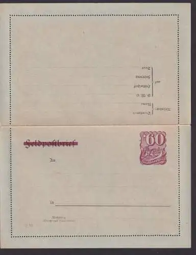 Deutsches Reich Privatganzsache Feldpost durchbalkt PK 15 60 Pfg. Postreiter