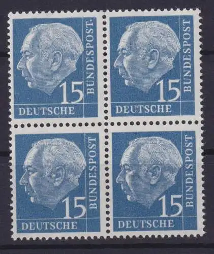 Bund 184 Heuss 15 Pfg. im Viererblock Luxus postfrisch MNH