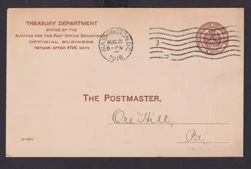 USA Ganzsache Postsache Penalty for privat USE 300 braun Washington 22.8.1916