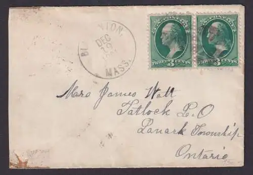 USA Damenbrief MEF 3c Blackinton Massachusetts MEF e Cents Ontario Kanada 1891