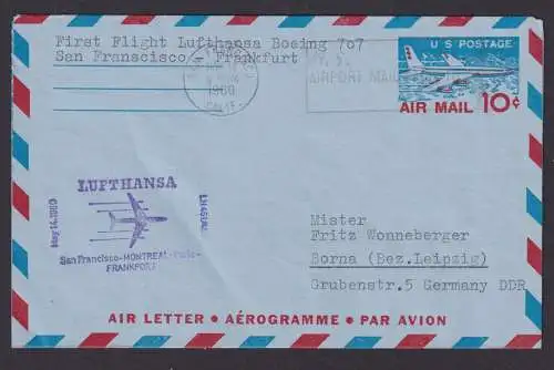 Flugpost Brief Air Mail USA Ganzsache Aerogramm Erstflug Lufthansa Boeing 707