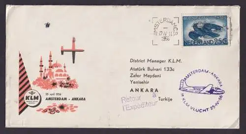 Flugpost Brief Air Mail KLM Amsterdam Niederlande Ankara Türkei Erstflug 25.4.56