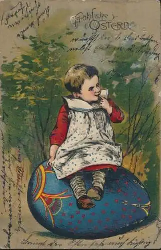 Ansichtskarte Prägekarte Glückwunsch Ostern Kinder tolle Farben Mängel 1905