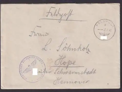 Deutsches Reich Brief II. Weltkrioeg Feldpost Nr 30657 Hope Schwarmstedt +Inhalt