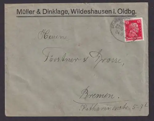 Bahnpost Deutsches Reich Brief Delmenhorst Zug 411 EF Berühmte Deutsche