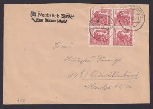 All. Besetzung 956 Viererblock Brief Landpost Neubrück über Briesen Quedlingburg