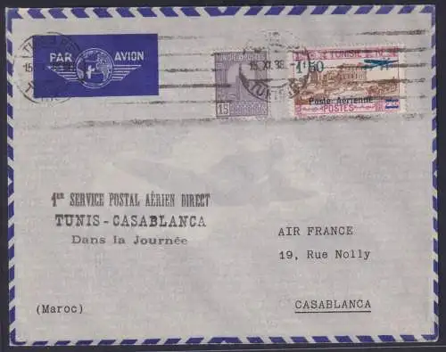 Flugpost Afrika Tunesien Luftpost Brief Tunis nach Casablanca Marokko