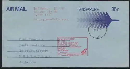 Singapore - Melbourne Flugpost Brief Lufthansa LH 692 mit attr. Abbildung
