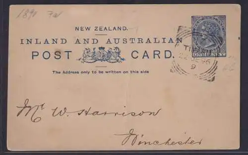 Neuseeland Ganzsache Queen Victoria 1p blau mit privatem Zudruck The Ganterburg