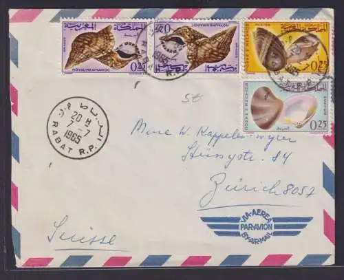 Marokko Afrika Brief schöner Luftpostbrief Motiv Muscheln Rabat n Zürich Schweiz
