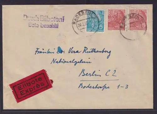 DDR Eilboten Brief Bote bezahlt MIF Fünfjahrplan Radebeul nach Berlin