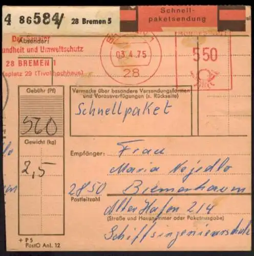 Bund Brief EF 636 Heinemann mit AFS 5,50 selten Schnellpaket Bremen Bremerhaven