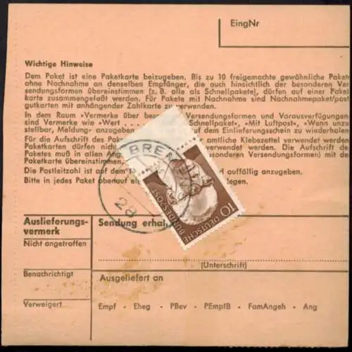 Bund Brief EF 636 Heinemann mit AFS 5,50 selten Schnellpaket Bremen Bremerhaven
