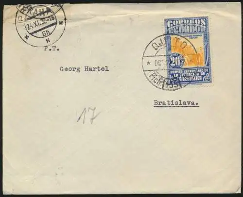 Ecuador Zensur Brief nach Bratislava Slowakei 24.11.1932