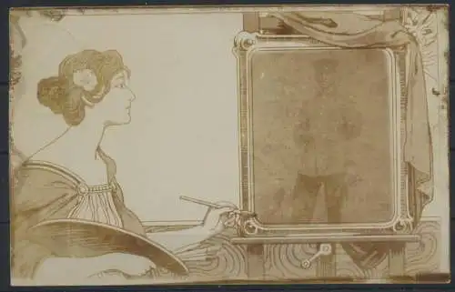 Ansichtskarte Jugendstil Art Nouveau Künstlerin Dame malt Soldaten Krieg selten
