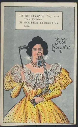 Schöne Glückwunsch Künstler Ansichtskarte Neujahr Humor Frauen Dame um 1910