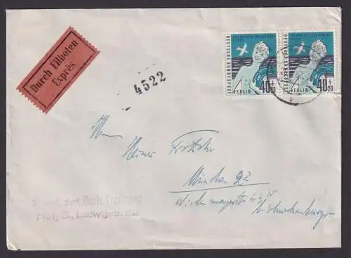 Berlin Eilboten Brief MEF 196 im Paar Kinder Hof Saale n. München