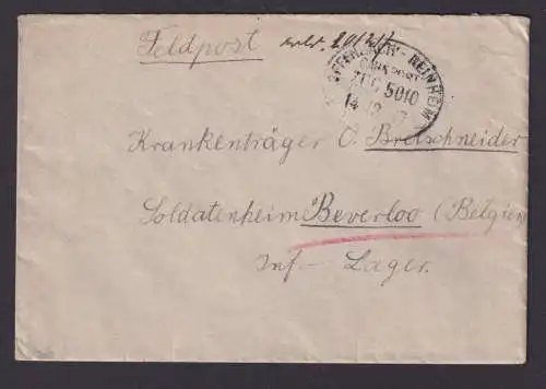 Bahnpost Deutsches Reich Brief Offenbach Reinheim Zug 5010 Feldpost I Weltkrieg